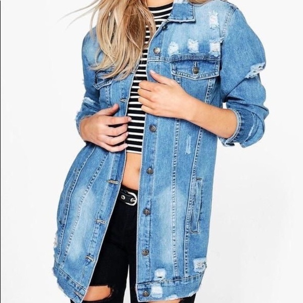 Distressed Longline Denim Jacket